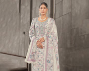Jaam Satin Digital Print Off White Suit With Yock Embroidery Work